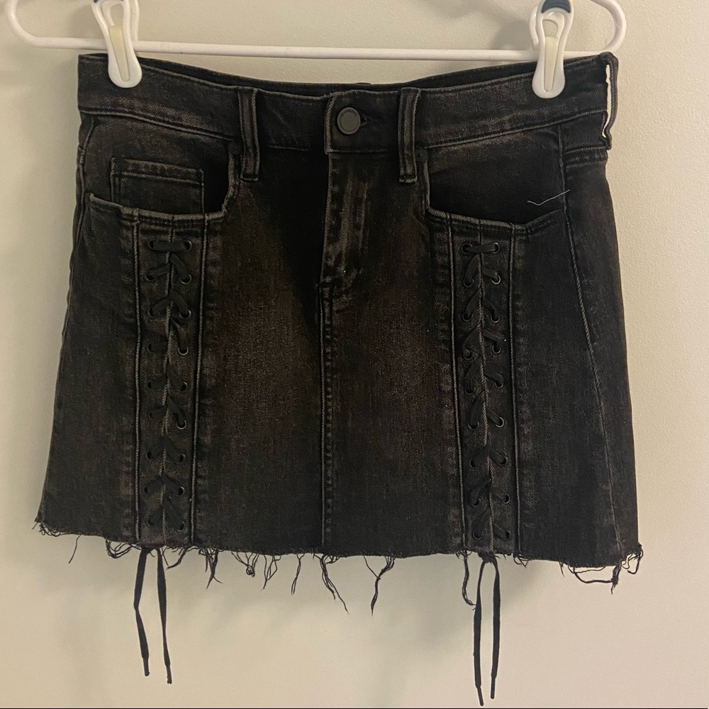 Black jean skirt with laces